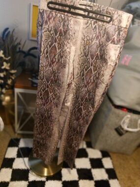Robell Snake Print Skinny Pants in Taupe, Brown and Black With Pink Accents